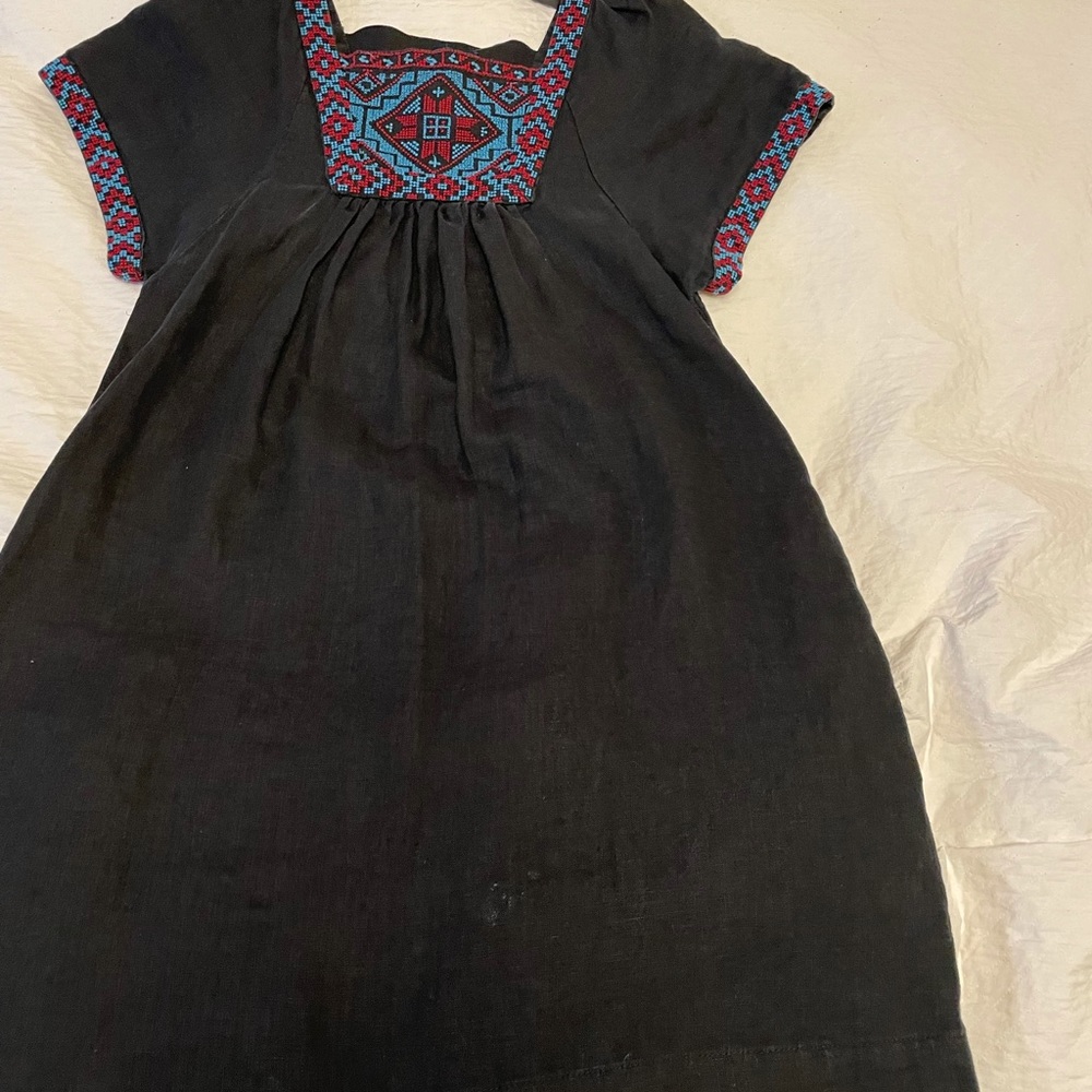 Madewell black linen embroidered dress size XS
